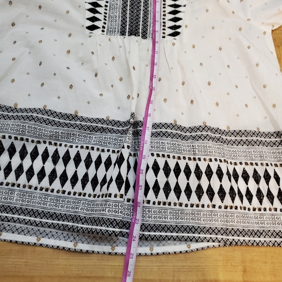 World Market Black & White Split Neck Bohemian Blouse Small Medium - Picture 7 of 7